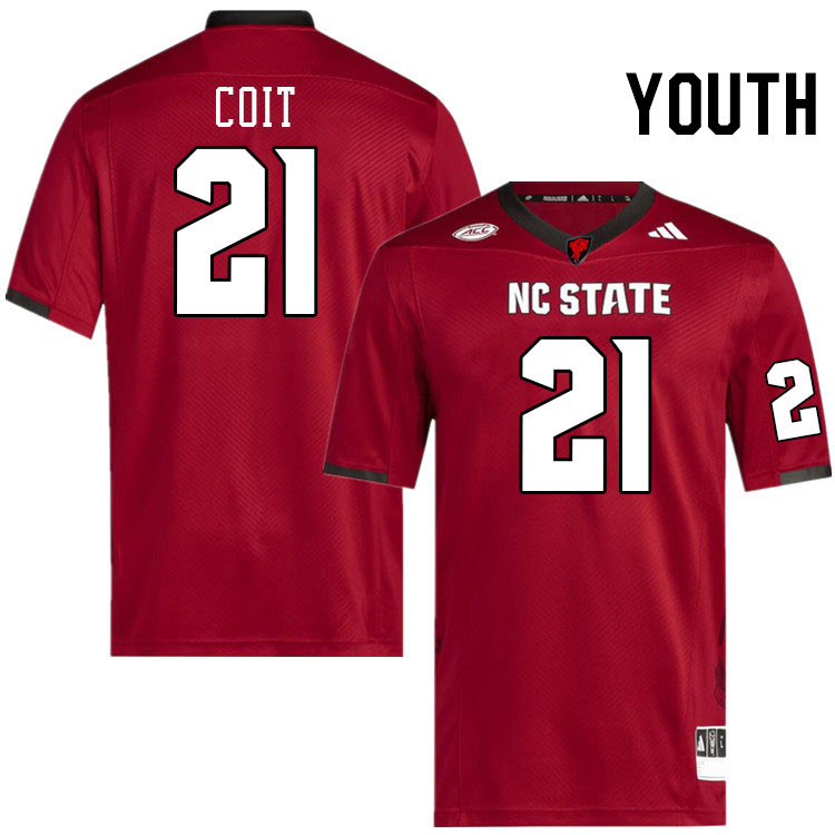 Youth #21 Jalen Coit NC State Wolfpack College Football Jerseys Stitched-Red